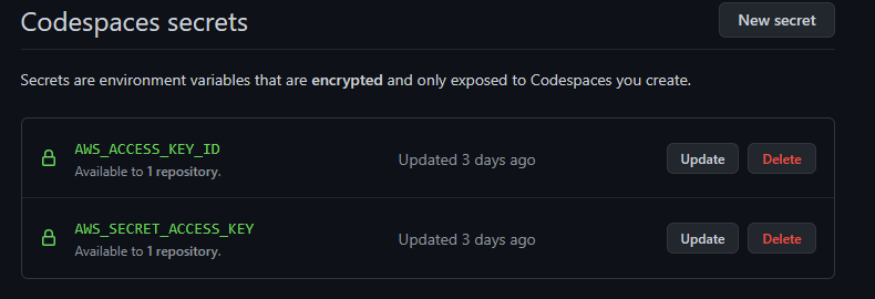 CodeSpaces secrets