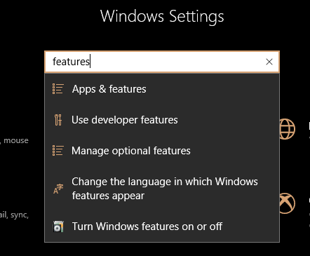 Windows 10 Optional Features